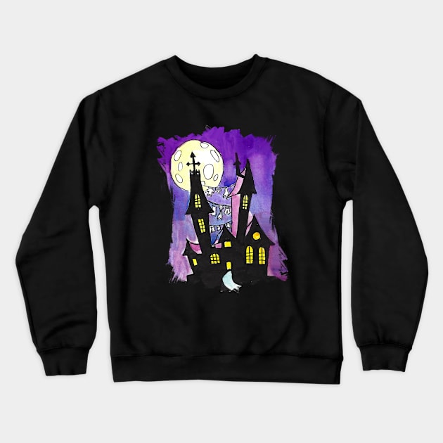 Haunted Castle watercolor Crewneck Sweatshirt by Rackham